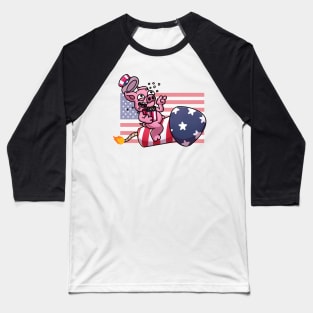 Pig On Firework Eating Popcorn Baseball T-Shirt